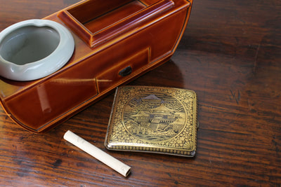Antique Japanese Damascene Gold Inlay Cigarette Case Meiji Komai Style
